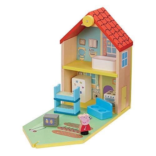 Peppa Pig Casa clásica 2 Personajes, Figura de Peppa de Madera, Incluye Muchos Accesorios, asa práctica para el Transporte (GIOCHI PREZIOSI PPC68000)