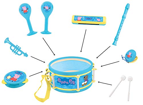 Peppa Pig-• Lexibook Set de Música, 7 Instrumentos en 1, Azul/Amarillo, Color K360DC