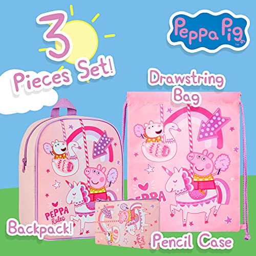 Peppa Pig Mochila Escolar Niña, Material Escolar, Set de Mochila Niña, Mochila Cuerdas y Estuche Niña