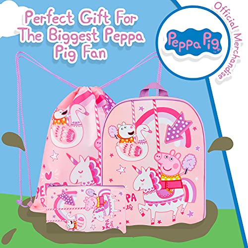 Peppa Pig Mochila Escolar Niña, Material Escolar, Set de Mochila Niña, Mochila Cuerdas y Estuche Niña