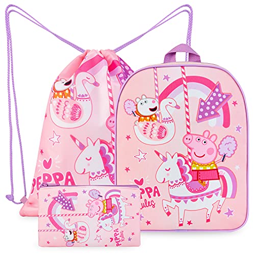 Peppa Pig Mochila Escolar Niña, Material Escolar, Set de Mochila Niña, Mochila Cuerdas y Estuche Niña