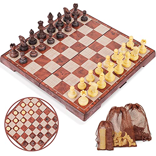 Peradix 2 en 1 Ajedrez Magnético y Damas, Tablero de Ajedrez Magnético Plegable Juego Inteligente Juego de Viaje para Ajedrez y Damas Clásicos, Soporte Portátil de Almacenamiento de Ajedrez, 31 ×31 CM