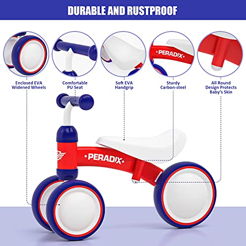 Peradix Bicicleta Niño, Adecuado para Niños de 10 Meses,1 Año y 2 Años, Correpasillos Bebe, Juguetes Bebes Triciclos, Bici Sin Pedales para los Niña y Niño, Original Bebes y Niños (Rojo)