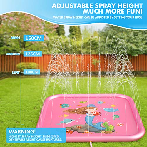 Peradix Splash Pad Tapete de Agua Chapoteo Almohadilla Aspersor de Juego PVC Salpica de Jueg Agua para Actividades Juegos Aire Libre para Niños (Rosa)