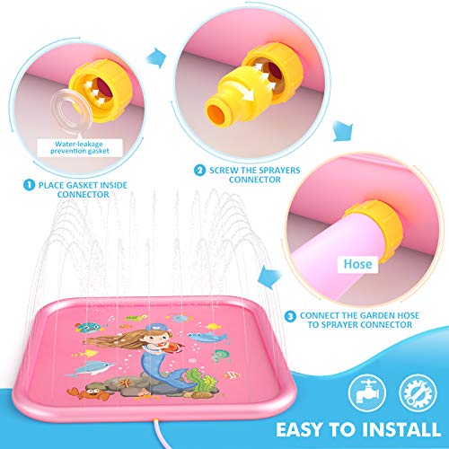 Peradix Splash Pad Tapete de Agua Chapoteo Almohadilla Aspersor de Juego PVC Salpica de Jueg Agua para Actividades Juegos Aire Libre para Niños (Rosa)