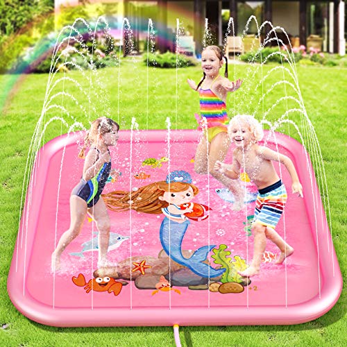 Peradix Splash Pad Tapete de Agua Chapoteo Almohadilla Aspersor de Juego PVC Salpica de Jueg Agua para Actividades Juegos Aire Libre para Niños (Rosa)