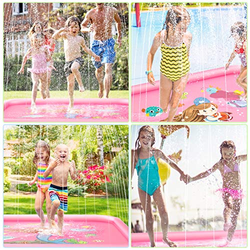 Peradix Splash Pad Tapete de Agua Chapoteo Almohadilla Aspersor de Juego PVC Salpica de Jueg Agua para Actividades Juegos Aire Libre para Niños (Rosa)