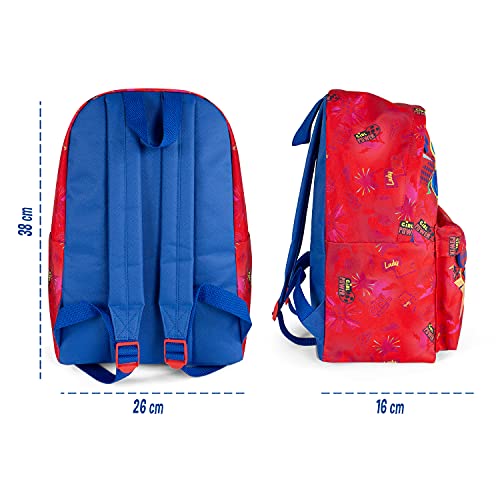 PERLETTI Mochila Miraculous Ladybug para Niña con Bolsillo Frontal - Bolso Escolar Niñas para Escuela y Guardería con Lady Bug y Tikki - Mochilita con Tirantes Regulables Rojo y Azul - 38x26x16