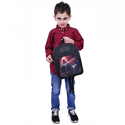 PERLETTI Mochila Niño Star Wars - Bolso Escolar con Bolsillo Frontal Estampado Darth Vader - Bolsa Cartera para Escuela Guarderia Viaje con Tirantes Acolchados - Negro - 30x23x12 cm