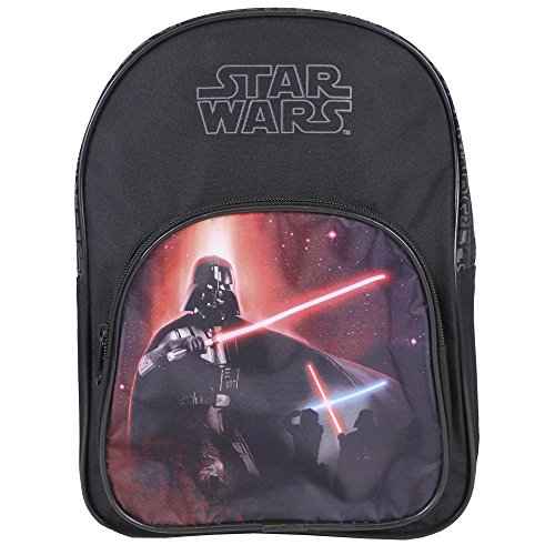 PERLETTI Mochila Niño Star Wars - Bolso Escolar con Bolsillo Frontal Estampado Darth Vader - Bolsa Cartera para Escuela Guarderia Viaje con Tirantes Acolchados - Negro - 30x23x12 cm