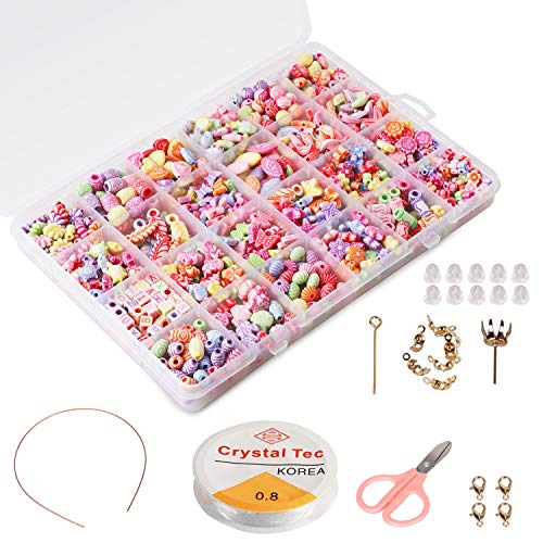 PHOGARY Bricolaje Conjunto de Cuentas, DIY Pulseras Kit Abalorios Kits para hacer bisutería Pulseras Collares de Joyas Y Cuentas para la Fabricación de Joyas para Niñas