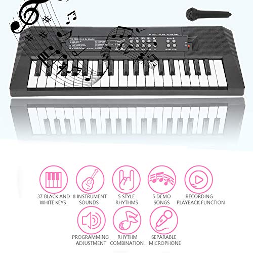 Piano eléctrico portátil, teclado eléctrico Piano de 37 teclas Instrumento musical para niños Micrófono de juguete Función de grabación Teclado de piano musical digital para niños y niñas