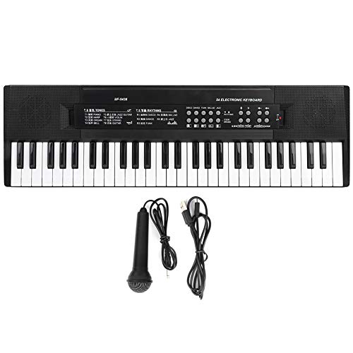 Piano electrónico, teclado de piano de 54 teclas Micrófono de órgano electrónico y función de grabación 8 tonos, 6 canciones, 5 ritmos, 5 percusiones