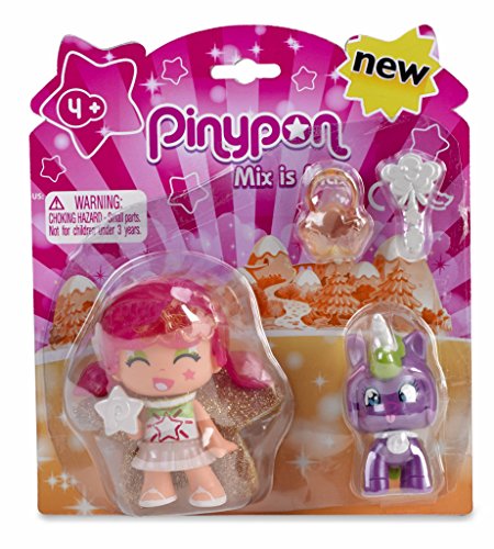 Pinypon- Figura estrella y mascota unicornio, colores rosa y lila, efecto perlado (Famosa 700014276)