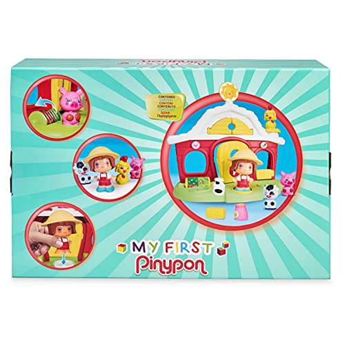 Pinypon - My First, Granja Día y Noche, pequeño Granero de Juguete con Sonidos, Animales de Granja, un muñeco Granjero y Diferentes Accesorios de Juego, para niños Desde 12 Meses, Famosa (700016303)