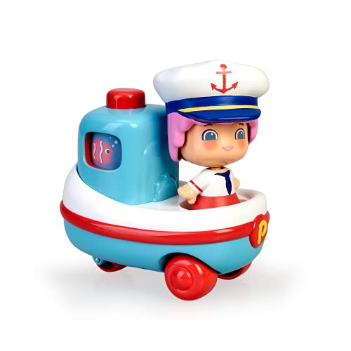 Pinypon - My First, Happy Vehículos Barco, Mis primeros transportes, barco de juguete con ruedas, flota en la bañera, y una minifigura de capitán con caras de distintas emociones, FAMOSA (700016384)