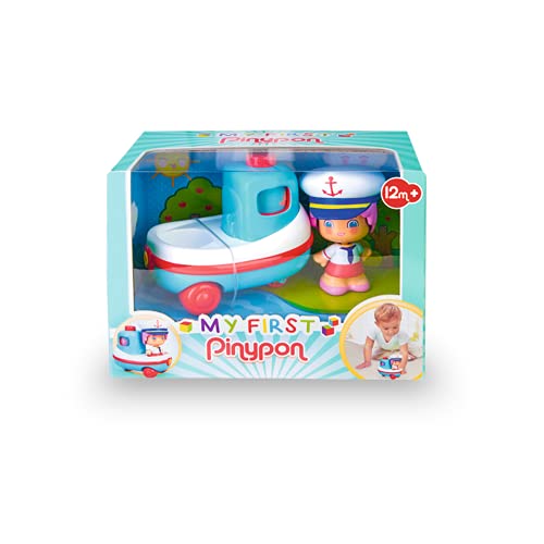 Pinypon - My First, Happy Vehículos Barco, Mis primeros transportes, barco de juguete con ruedas, flota en la bañera, y una minifigura de capitán con caras de distintas emociones, FAMOSA (700016384)