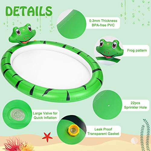 Piscina Hinchable con rociadores, Tema de Rana Spray Plash Sprinkle Play Pad Mat, Piscina de Juego de Verano Juguetes al Aire Libre para Niños y Niñas