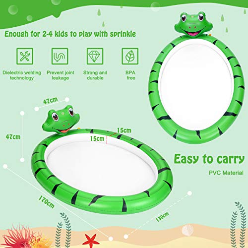 Piscina Hinchable con rociadores, Tema de Rana Spray Plash Sprinkle Play Pad Mat, Piscina de Juego de Verano Juguetes al Aire Libre para Niños y Niñas