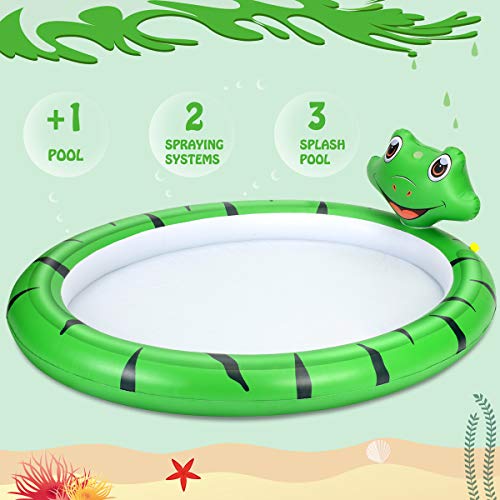 Piscina Hinchable con rociadores, Tema de Rana Spray Plash Sprinkle Play Pad Mat, Piscina de Juego de Verano Juguetes al Aire Libre para Niños y Niñas