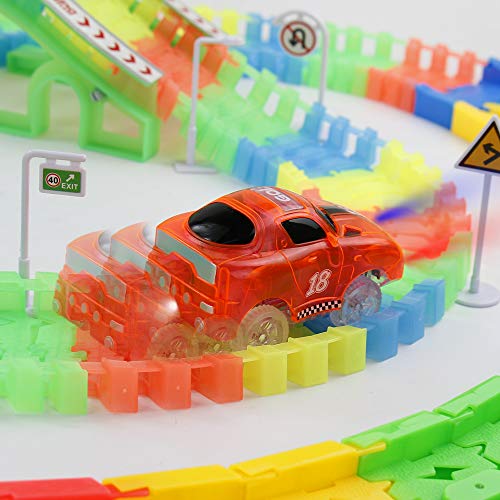 Pista de Coches para Niños Juguetes Niños 2 3 4 5 6 Años Lumin Circuito Coches de Juguetes 155 Piezas Pistas Coches Luminosas con 1 LED Coches de Juguetes Regalo para Niños y Niñas