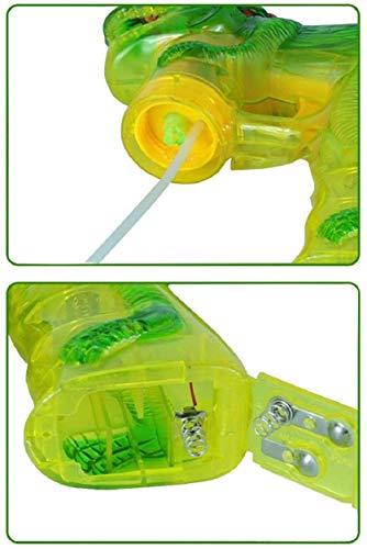 Pistola de burbujas de dinosaurio Light Up Blower | Toy Bubble Blaster para niños pequeños, niños, fiestas | Luces LED intermitentes y sonido, botella de recarga adicional (baterías no incluidas)