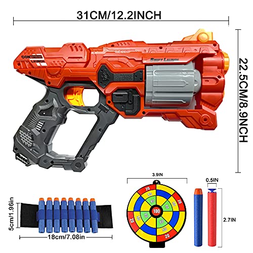 Pistola de Dardos para Flechas Nerf, Pistola Juguete con Cañón Giratorio para 8 Balas + 60 Dardos de Espuma, Juego de Disparos Infantiles, Juguete de Armas Regalos de Cumpleaños Niños de 6 a 15 Años