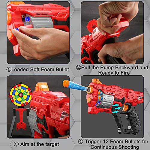 Pistola de Dardos para Flechas Nerf, Pistola Juguete con Cañón Giratorio para 8 Balas + 60 Dardos de Espuma, Juego de Disparos Infantiles, Juguete de Armas Regalos de Cumpleaños Niños de 6 a 15 Años