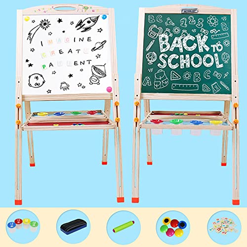 Pizarra Infantil Caballete Pintura Magnética Doble Cara Ajustable Caballete Madera Juego de Imaginación Educativo Juguete para 3 4 5 6 Niños Niñas