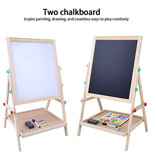 Pizarra Infantil con pies Regulables,Pizarra Madera Infantil,Pizarra de madera 2 en 1 con regulable y tizas,De Caballete Para Niños Caballete Chalk Drawing Board,14.5×27.5 Inch,tizas coloreados×12