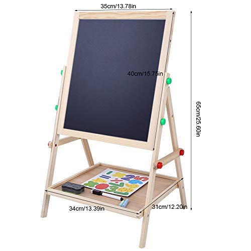 Pizarra Infantil con pies Regulables,Pizarra Madera Infantil,Pizarra de madera 2 en 1 con regulable y tizas,De Caballete Para Niños Caballete Chalk Drawing Board,14.5×27.5 Inch,tizas coloreados×12