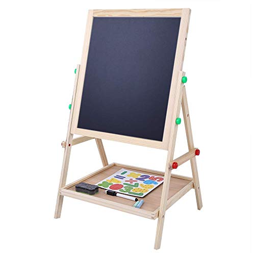 Pizarra Infantil con pies Regulables,Pizarra Madera Infantil,Pizarra de madera 2 en 1 con regulable y tizas,De Caballete Para Niños Caballete Chalk Drawing Board,14.5×27.5 Inch,tizas coloreados×12