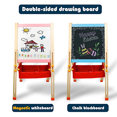 Pizarra Magnética Infantil Doble y Ajustable Caballete Pintura con Letras Magneticas Divertido Juguete Madera Educativo Juego de Imaginación Juguete para Niños Niñas 3 4 5 6