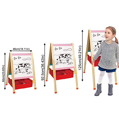 Pizarra Magnética Infantil Doble y Ajustable Caballete Pintura con Letras Magneticas Divertido Juguete Madera Educativo Juego de Imaginación Juguete para Niños Niñas 3 4 5 6