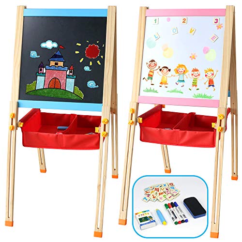 Pizarra Magnética Infantil Doble y Ajustable Caballete Pintura con Letras Magneticas Divertido Juguete Madera Educativo Juego de Imaginación Juguete para Niños Niñas 3 4 5 6