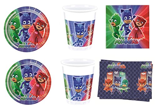 PJ Masks - Kit n.° 16 Cdc - (16 platos, 16 vasos, 20 servilletas y 1 mantel)