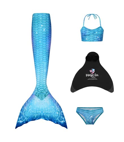 Planet Mermaid Juego de disfraz de sirena de color vivo para niñas con ayuda de natación líder del Reino Unido, aleta mágica, cola, camiseta tankini y calzoncillos.