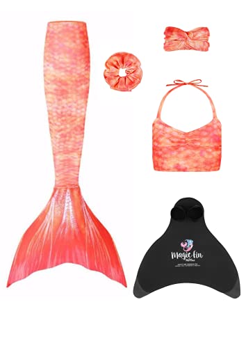 Planet Mermaid Juego exclusivo de 5 piezas para niños con cola de sirena para nadar. Incluye ayuda para nadar con aleta mágica, cola, parte superior y accesorios, Splash Puesta del sol, 11-12 Años