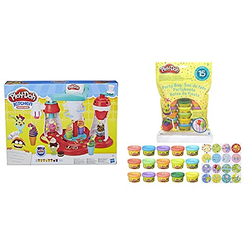 Play-Doh Super Heladeria (Hasbro E1935EU6) + Bolsa De 15 Mini Botes (Hasbro 18367EU5) , Color/Modelo Surtido