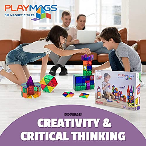 Playmags 100 Piezas Super Set - con los Imanes más Fuertes Garantizados, Robustos y Súper Duraderos con Colores Vívidos y Claros. Accesorios Clickins de 18 Piezas para Mejorar tu Creatividad