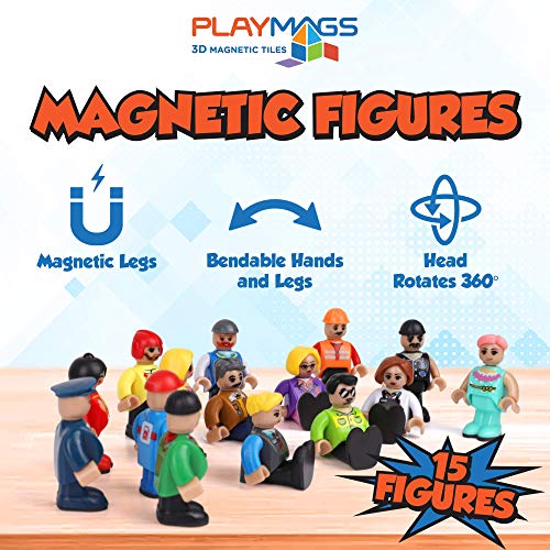 Playmags magnéticos Figuras-Comunidad Figuras Juego de 15 Piezas - Juega Personas fichas magnéticas - Stem Juguetes de Aprendizaje para niños - Expansión magnética Azulejos Pack-Compatible