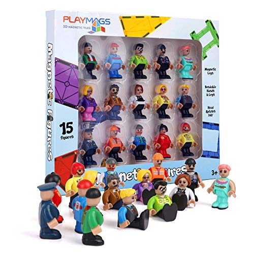 Playmags magnéticos Figuras-Comunidad Figuras Juego de 15 Piezas - Juega Personas fichas magnéticas - Stem Juguetes de Aprendizaje para niños - Expansión magnética Azulejos Pack-Compatible