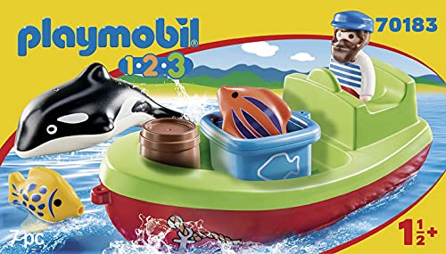 PLAYMOBIL 1.2.3, 70183 Pescador con bote, Para niños de 1,5 a 4 años