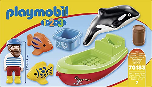 PLAYMOBIL 1.2.3, 70183 Pescador con bote, Para niños de 1,5 a 4 años