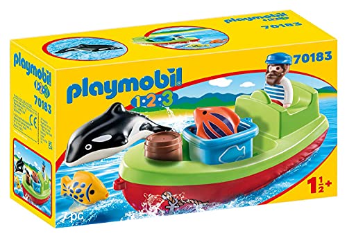 PLAYMOBIL 1.2.3, 70183 Pescador con bote, Para niños de 1,5 a 4 años