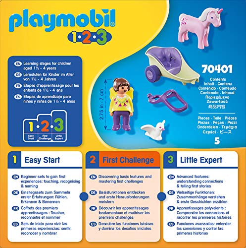 PLAYMOBIL 1.2.3 70401 Carruaje Unicornio con Hada, De 1,5 a 4 años