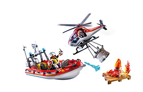 PLAYMOBIL City Action 70335 Operación de Bomberos con helicóptero y Barco, A Partir de 4 años