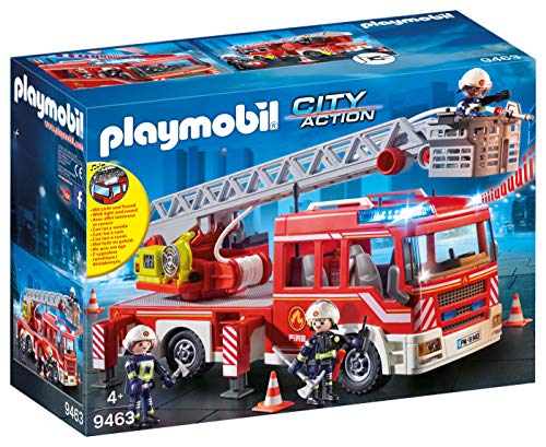 PLAYMOBIL City Action Camión de Bomberos con Escalera, Luces y Sonido, a Partir de 5 Años (9463) + Duracell - Nuevo Pilas alcalinas Plus AAA , 1.5 Voltios LR03 MN2400, Paquete de 8