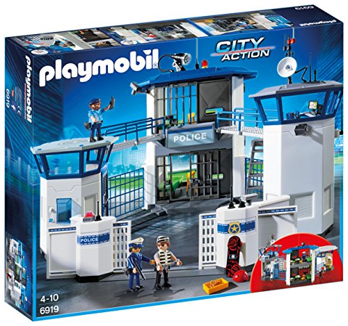 PLAYMOBIL City Action Comisaría de Policía con Prisión, a Partir de 4 Años (6919) + City Action Helicóptero de Policía con Luces Led, A Partir de 4 Años (6921)