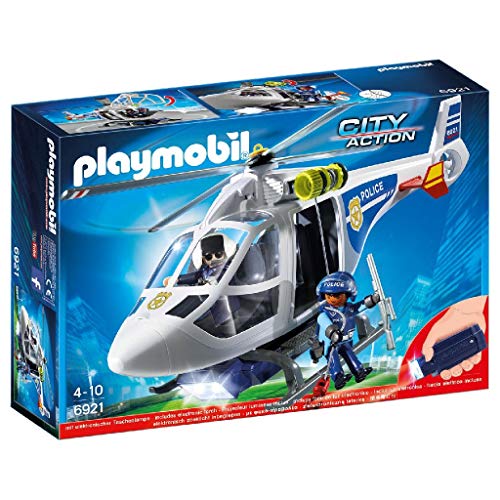 PLAYMOBIL City Action Comisaría de Policía con Prisión, a Partir de 4 Años (6919) + City Action Helicóptero de Policía con Luces Led, A Partir de 4 Años (6921)